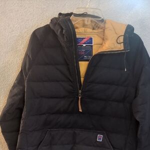 Men's Quilted Hooded Pullover Jacket - Black with Mustard Lining